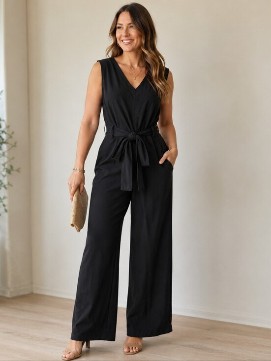 Nicole Miller Pants - Nicole Miller New York Black Tie Waist Jumpsuit Size 12 NWOT